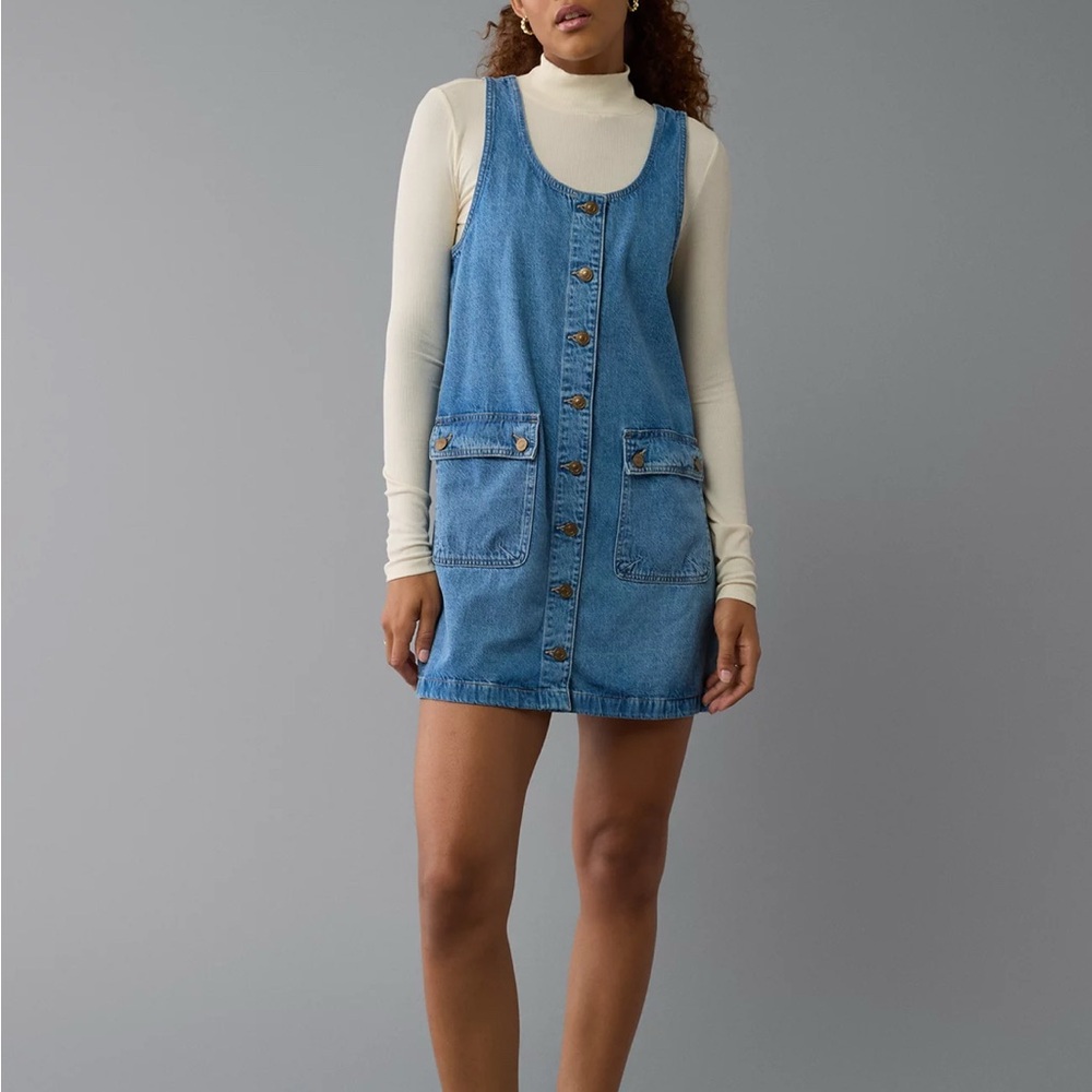 AE Women's Blue Denim Pinafore Dress